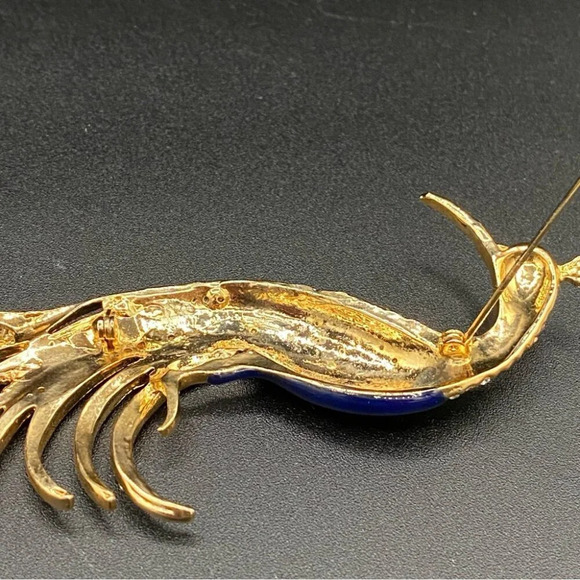 Colorful Bird Brooch In Blue, Red, Green Enamel and Sparkly Rhinestones in Gold - Picture 8 of 16